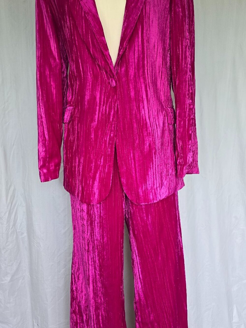 NWT Nasty Gal Collection Crushed Velvet Blazer & Wide Leg Pants Set Hot Pink 8
